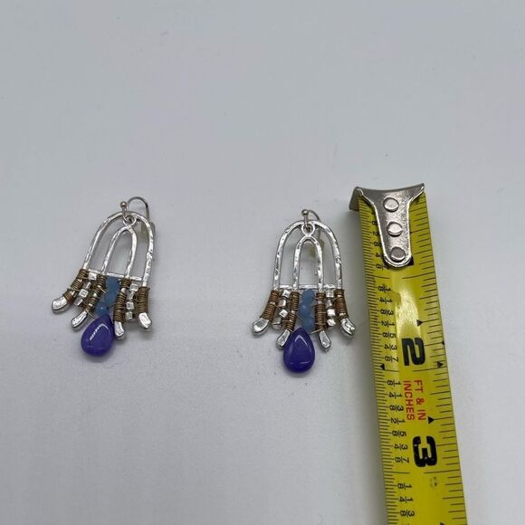 Chandelier Earrings with Purple Stone on silver-tone - Picture 3 of 3